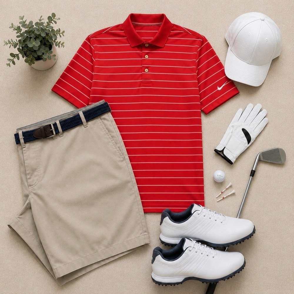 Nike Golf Dri-FIT Men's Large Red & White Striped Short-Sleeve Polo Shirt Large